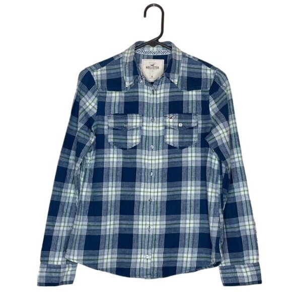 Hollister Tops - HOLLISTER Blue Plaid Long Sleeve Flannel Shirt - Size Medium